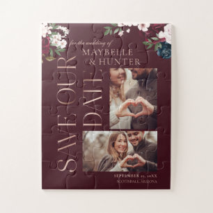Navy & Burgund Florals Foto Rettete unser Datum Puzzle