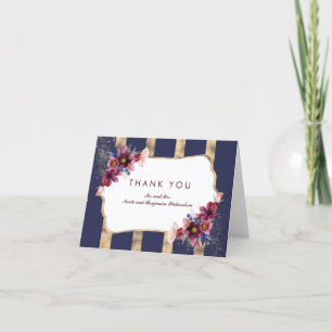 Navy Burgund und Gold Blumenstreifen Danke