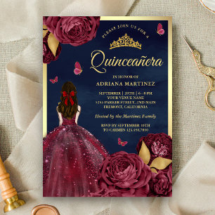 Navy Burgunder Blumenkleid Schmetterling Quinceane Einladung