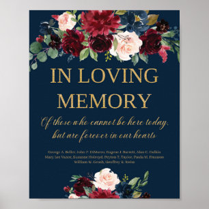 Navy Burgunderrot Blush Blumen In Loving Memory Sc Poster