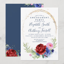Navy Burgundy Blush Floral Engagement Party Einladung