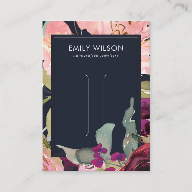 NAVY BURGUNDY BLUSH FLORAL HAAIR CLIP DISPLAY CARD VISITENKARTE (Vorderseite)
