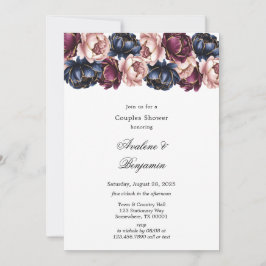 Navy Burgundy Blush Pink Peony Couples Dusche Einladung