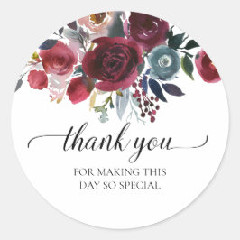 Navy Burgundy Floral Vielen Dank Brautparty Gefall Runder Aufkleber
