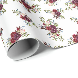 Navy + Burgundy Floral Wrapping Paper Geschenkpapier