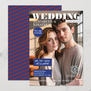 Navy & Burgundy Magazin Hochzeitsfoto Einladung