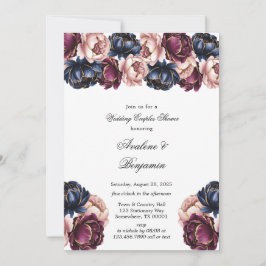 Navy Burgundy Pink Peony Wedding Couples Dusche Einladung