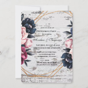 Navy Burgundy Pink Peony Woods Party Einladung