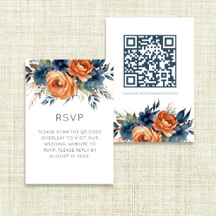Navy Burnt Orange Blumen Hochzeit RSVP Karte