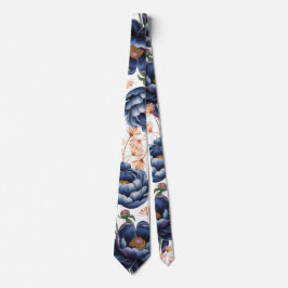 Navy & Burnt Orange Floral Wedding Krawatte