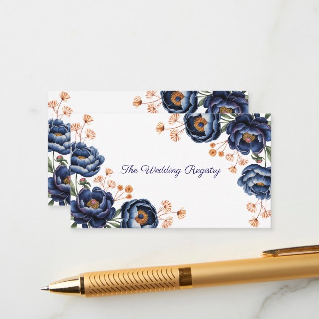 Navy & Burnt Orange Floral Wedding Registry Begleitkarte (Vorderseite/Rückseite Beispiel)