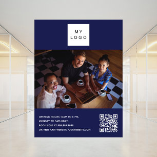 Navy Business Logo Foto willkommen QR-Code Poster