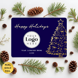 Navy Business Logo Weihnachten Danke Folienkarte Folien Feiertagskarte