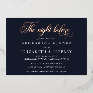 Navy Calligraphy The Night Before Rehearsal Dinner Folieneinladung