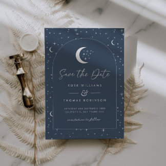 Navy Celestial Arched Save the Date