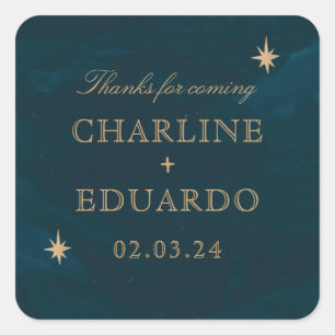 Navy Celestial Fantasy Gold Ivy Wedding Quadratischer Aufkleber