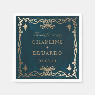 Navy Celestial Fantasy Gold Ivy Wedding Serviette