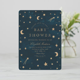 Navy Celestial Gold Stars Moon Baby Dusche Einladung