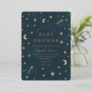Navy Celestial Gold Stars Moon Baby Dusche Einladung