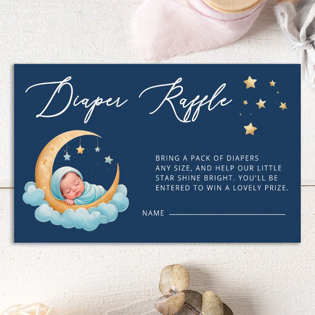 Navy Celestial Moon Baby Stars Diaper Raffle Card Begleitkarte (Von Creator hochgeladen)