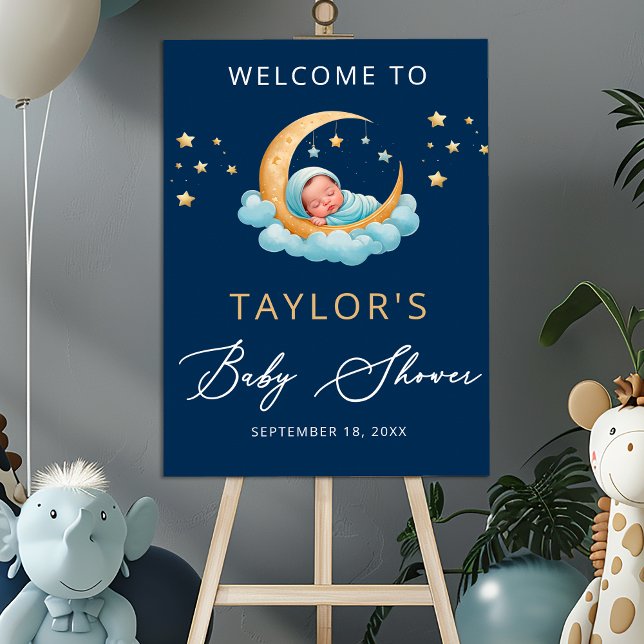 Navy Celestial Moon Stars Baby Shower Welcome Sign Poster (Von Creator hochgeladen)