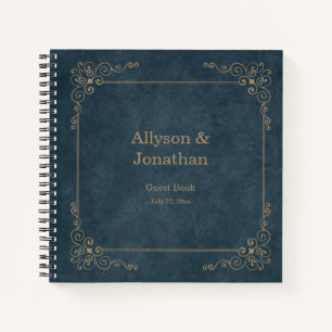 Navy Chalkboard Verziert Tan Wirbel Gästebuch   Notizbuch