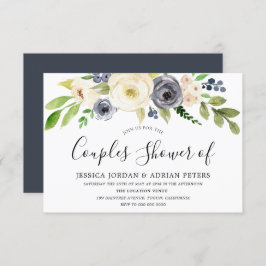 Navy & Champagne Watercolor Blume Paare Dusche Einladung