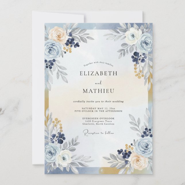 Navy Champagner-Beeren-Hochzeit Einladung (Vorderseite)