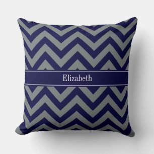 Navy, Charcoal LG Zickzack Navy Blue Name Monogram Kissen
