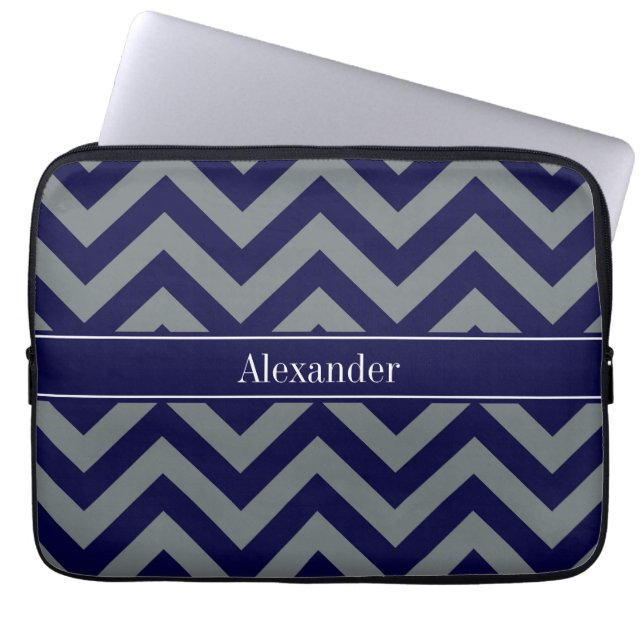 Navy, Charcoal LG Zickzack Navy Blue Name Monogram Laptopschutzhülle (Vorderseite)