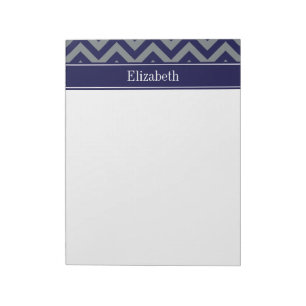 Navy, Charcoal LG Zickzack Navy Blue Name Monogram Notizblock