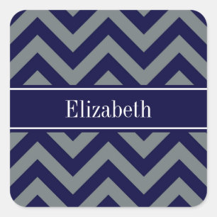 Navy, Charcoal LG Zickzack Navy Blue Name Monogram Quadratischer Aufkleber