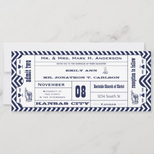 Navy-Chevron-Zickzack-Vintage-Moderne-Ticket-Hochz Einladung