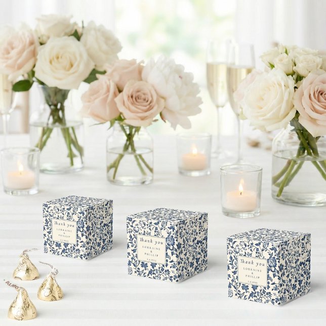Navy Chinoiserie Floral Wedding Thank You Geschenkschachtel (Navy Chinoiserie Floral Wedding Thank You Favor Boxes)