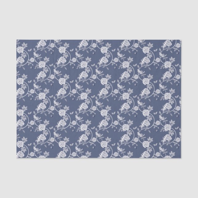 Navy Chinoiserie Rose Muster Seidenpapier (Vorderseite)