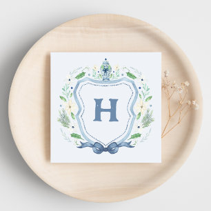 Navy Chinoiserie Wappen Monogram Napkin Serviette