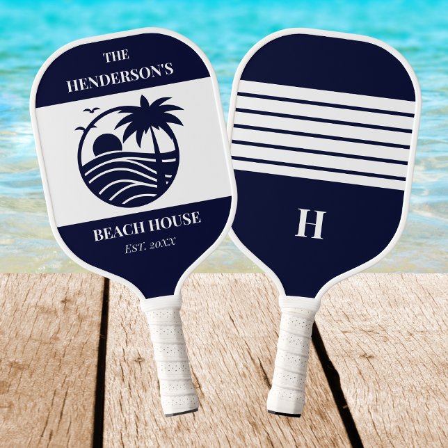 Navy Coastal Nautical Palm Tree Family Beach House Pickleball Schläger (Von Creator hochgeladen)