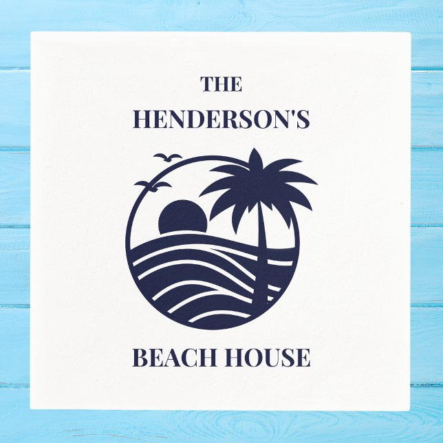 Navy Coastal Palm Tree Beach House Serviette (Von Creator hochgeladen)