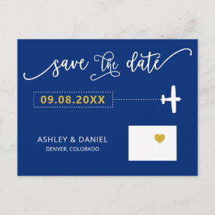 Navy Colorado Wedding Save the Date Map Postcard Postkarte