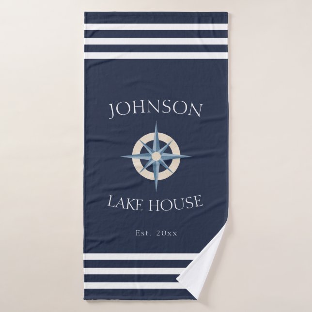 Navy Compass Rose Lake House Badehandtuch (Badehandtuch)