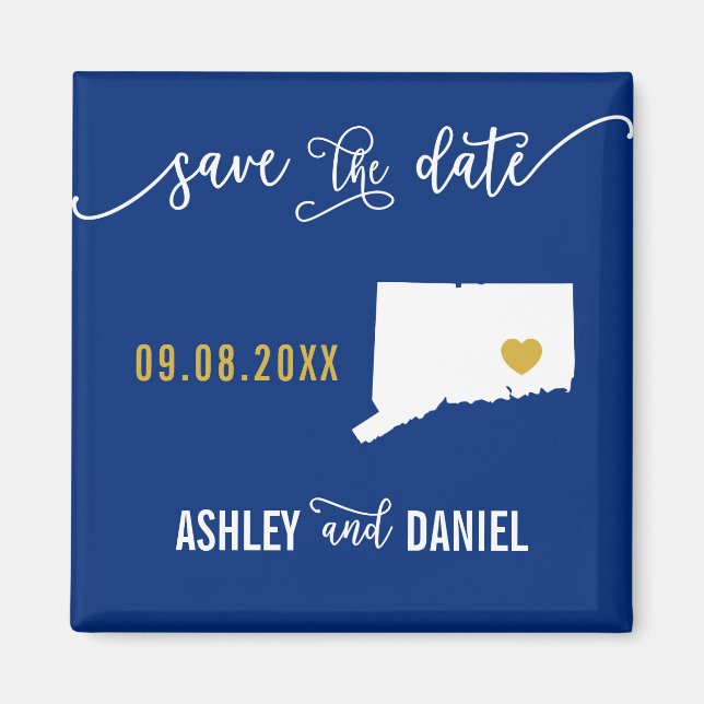 Navy Connecticut Wedding Speichern Sie die Datumsk Magnet (Vorne)