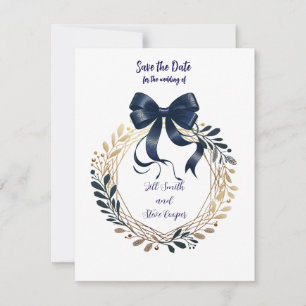 Navy Coquette-Schleife und Kranz Save-the-Date-Kar Save The Date