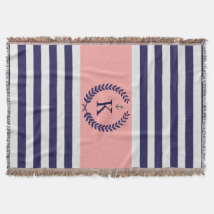 Navy Coral Nautical Stripes Personalisiert Monogra Decke