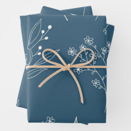 Navy Corner Floral Boho Wedding Geschenkpapier Set