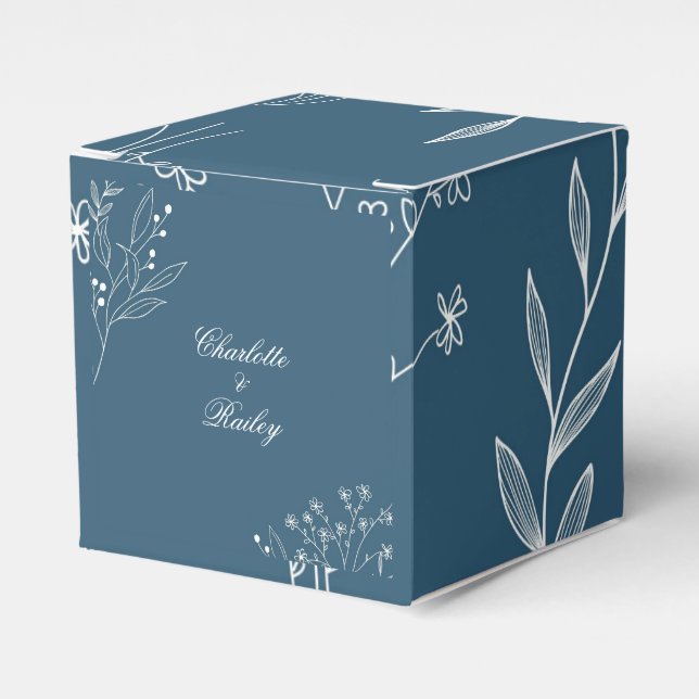 Navy Corner Floral Boho Wedding Geschenkschachtel (Vorderseite)