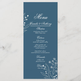 Navy Corner Floral Boho Wedding Menükarte