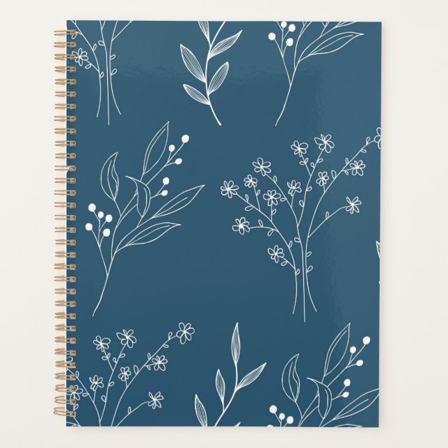 Navy Corner Floral Boho Wedding Planer (Vorderseite)