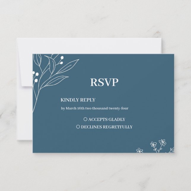 Navy Corner Floral Boho Wedding RSVP Karte (Vorderseite)