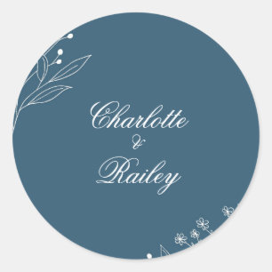 Navy Corner Floral Boho Wedding Runder Aufkleber