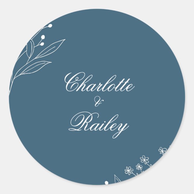 Navy Corner Floral Boho Wedding Runder Aufkleber (Vorderseite)